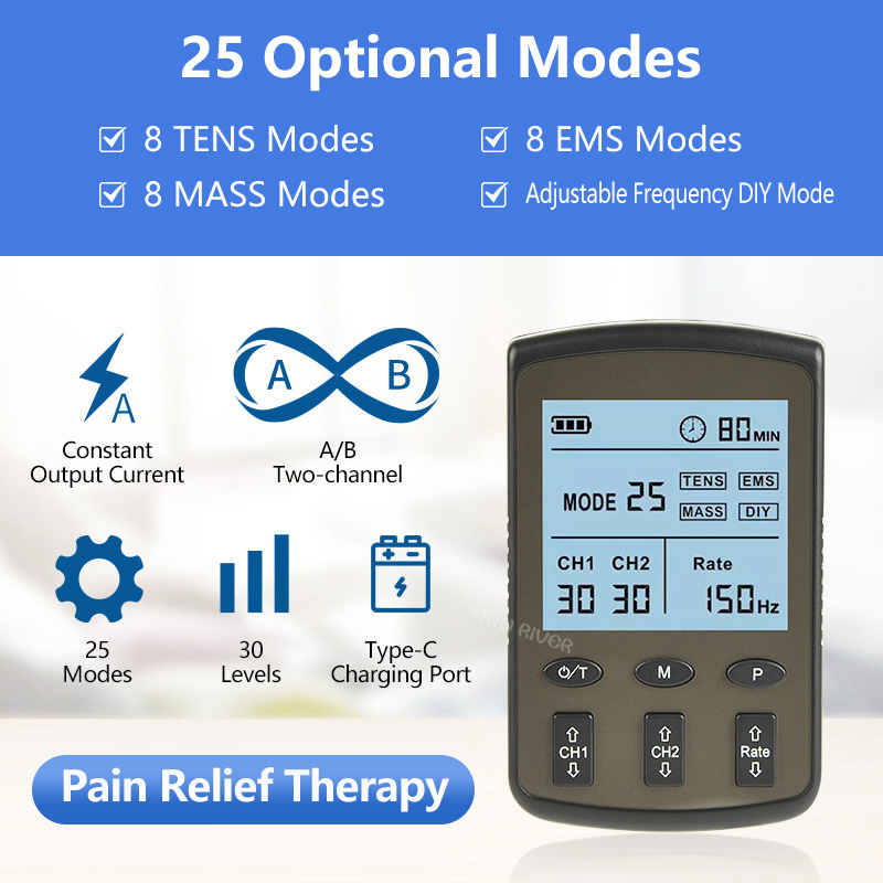 Tens Pain Relief Unit - Masseur d'impulsions électronique à double canal,