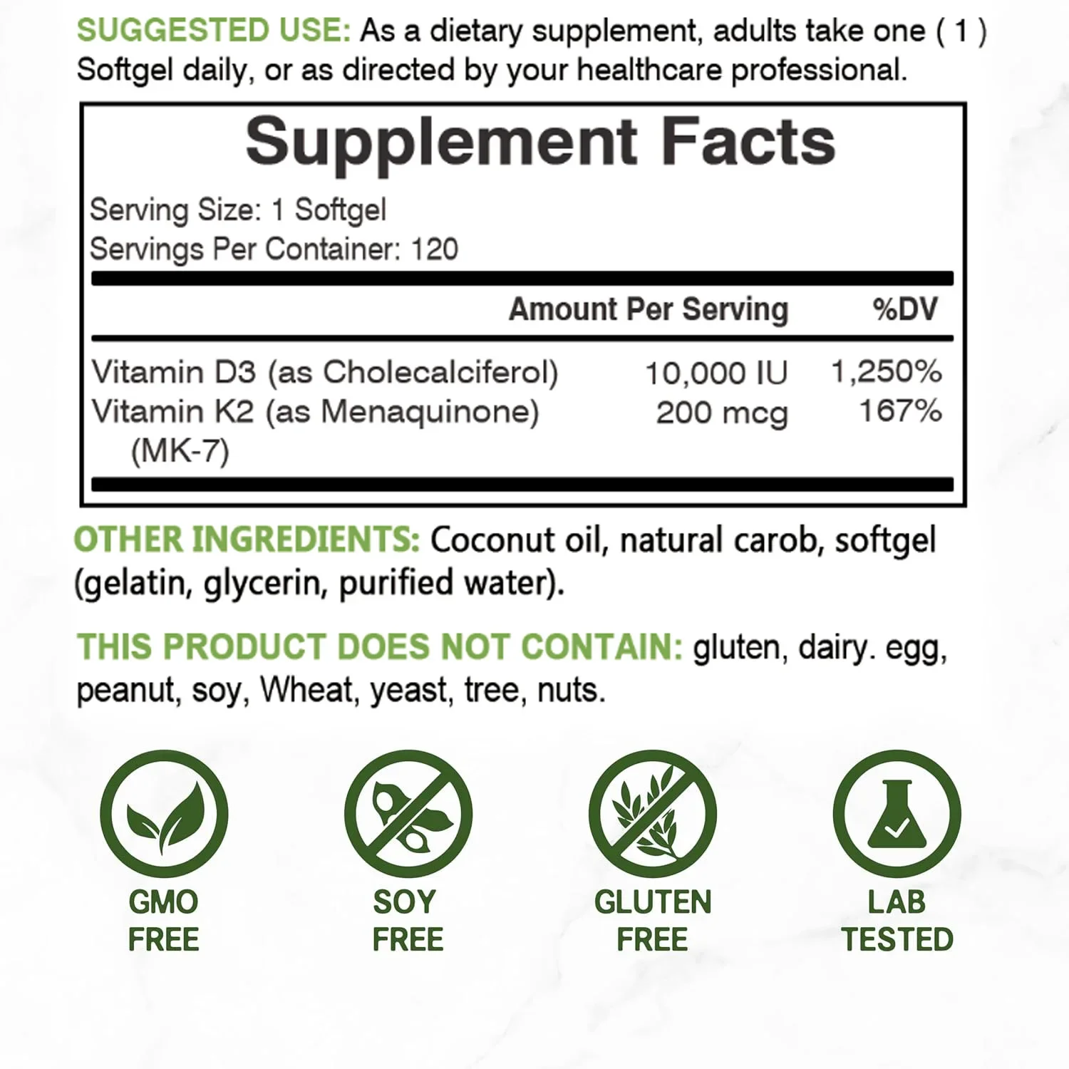Vitamine D3 10 000 UI + K2 MK7 - Health Wellness Vitamins avis et prix